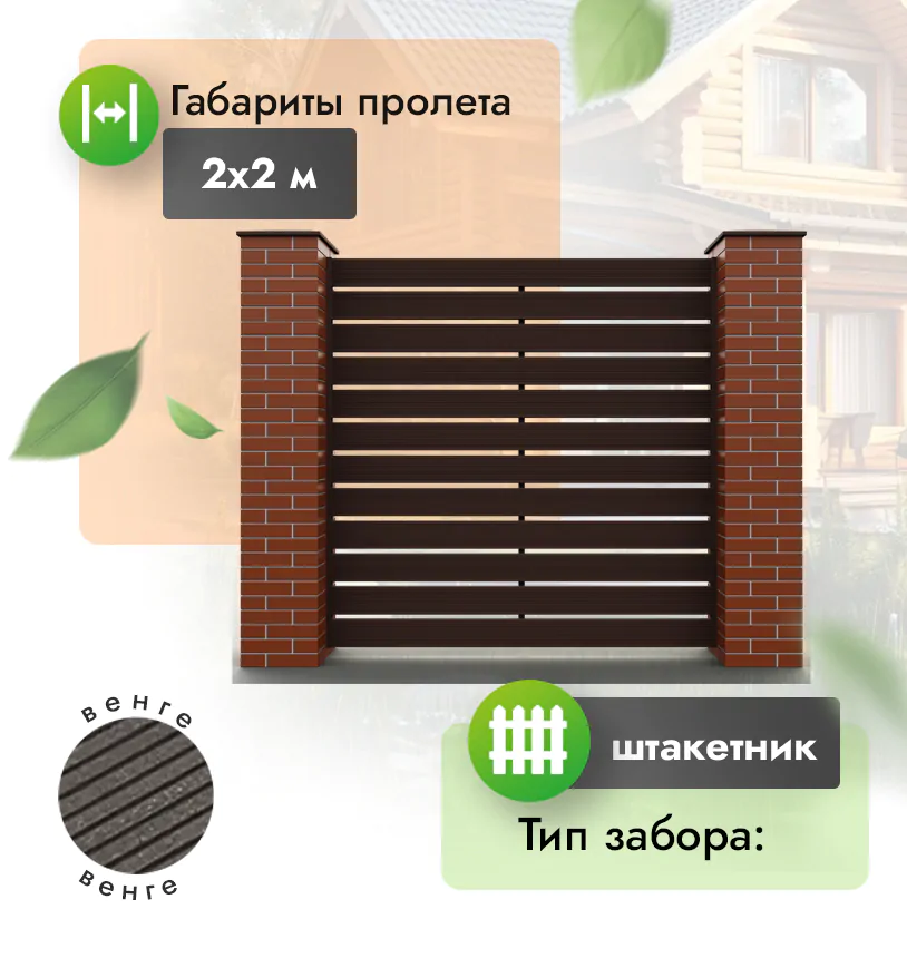 Секция горизонтального забора-штакетник 2х2 м (140*20) - Антрацит